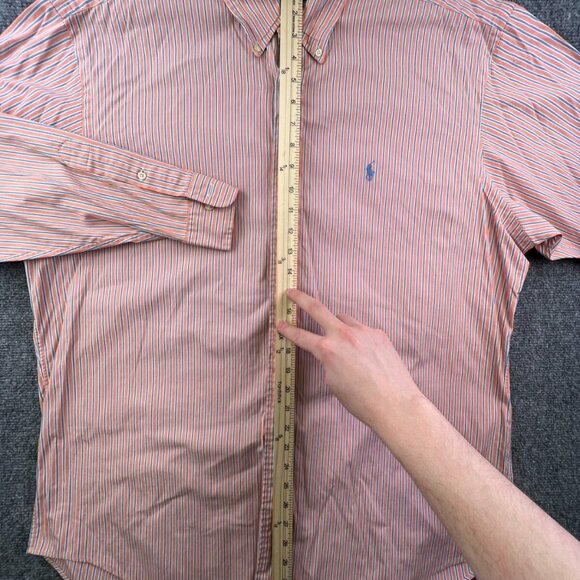 Ralph Lauren Button Up Shirt Long Sleeve Cotton 17 34/35 Orange Striped Classic - Picture 3 of 11